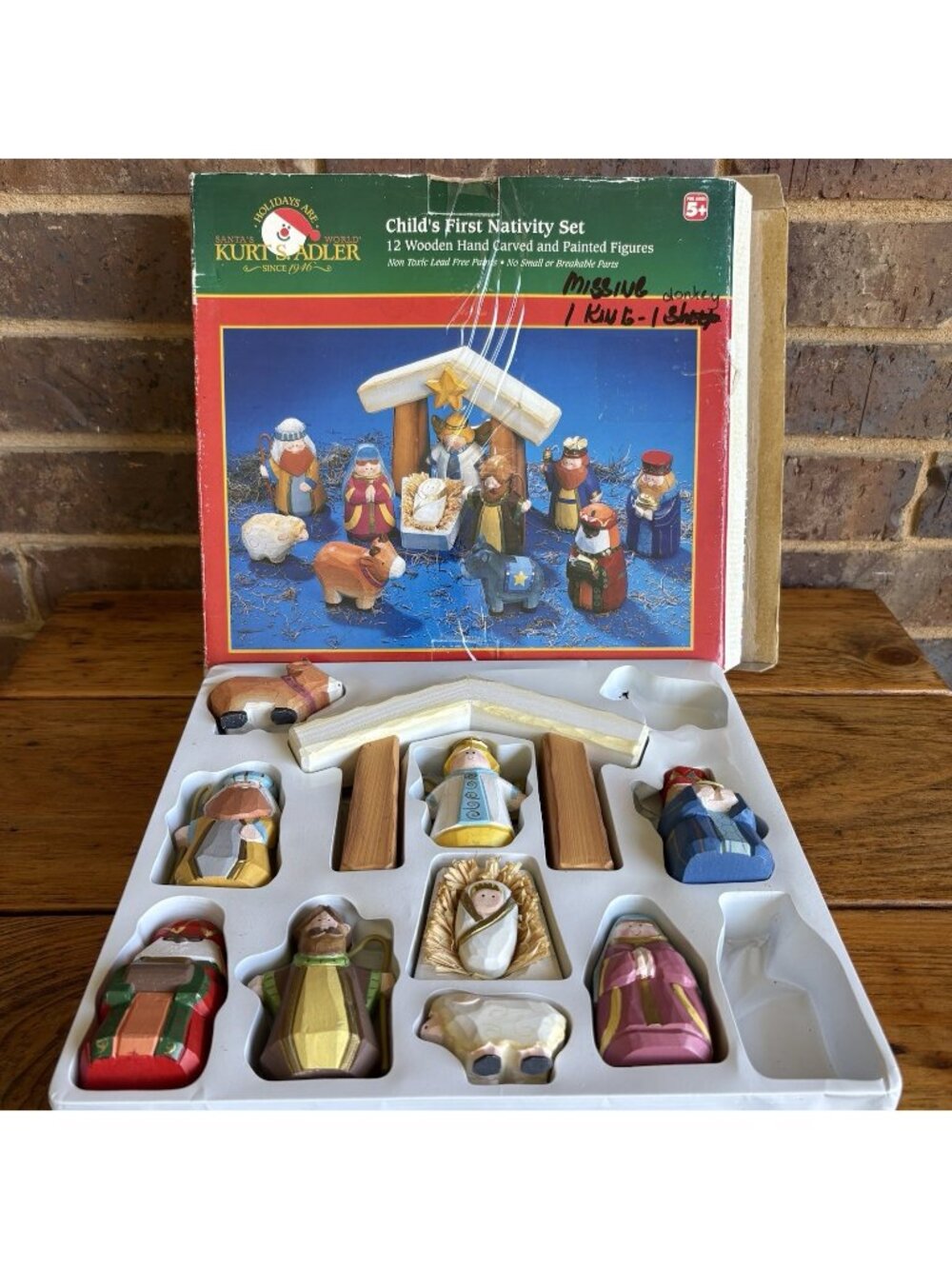 Hand Carved Wooden Child’s First Nativity Set Santa’s World Kurt Adler MISSING 2